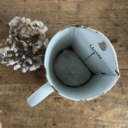 Ancien pot de lavement en tôle émaillée - Marbré bleu