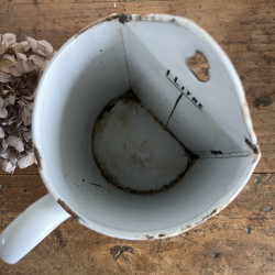 Ancien pot de lavement en tôle émaillée - Marbré bleu