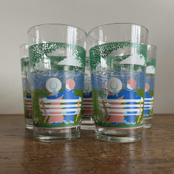 Verres / Gobelets (lot de 5) - Vintage - Reims - Couple sur le banc