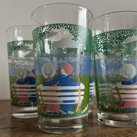 Verres / Gobelets (lot de 5) - Vintage - Reims - Couple sur le banc