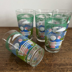 Verres / Gobelets (lot de 5) - Vintage - Reims - Couple sur le banc