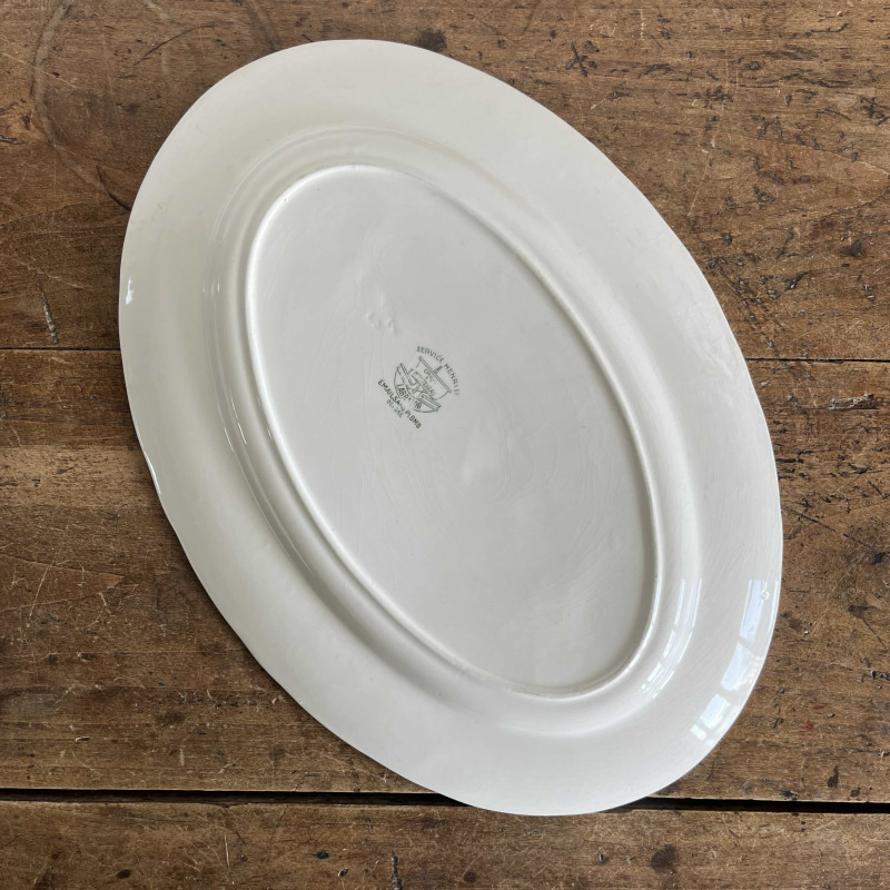 Plat De Service Ancien Ulster Pervinea – Céramique Cannelée Blanc, 27x19cm