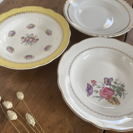 Assiettes creuses dépareillées en porcelaine  (lot de 6) - Digoin Sarreguemines