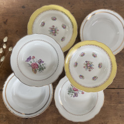 Assiettes creuses dépareillées en porcelaine (lot de 6) - Digoin Sarreguemines