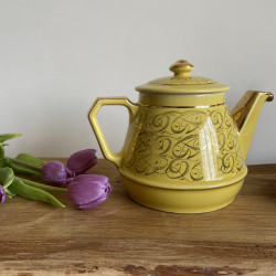 Théière vintage en faïence jaune et doré - Rio