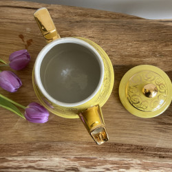 Théière vintage en faïence jaune et doré - Rio