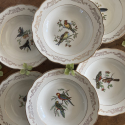 Assiettes creuses en porcelaine (lot de 6) - Gien - Moineaux de Paris