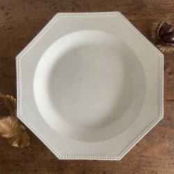 Plat semi-creux - Faïence blanche perlée - Montereau