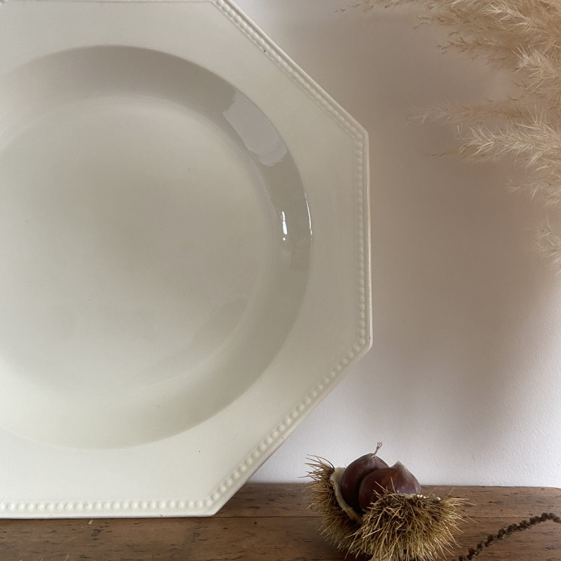 Plat semi-creux - Faïence blanche perlée - Montereau