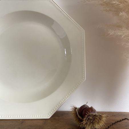 Plat semi-creux - Faïence blanche perlée - Montereau