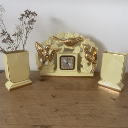 Garniture de cheminée jaune & Horloge Scout - Art déco