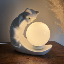 Lampe à poser en céramique chat - Vintage