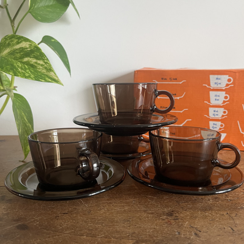 Tasses à café & sous-tasses (Lot de 4) - Vereco - Créole - Brocante en ligne