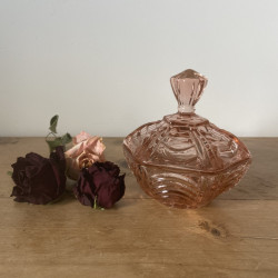 Bonbonnière vintage hexagonale en verre rose