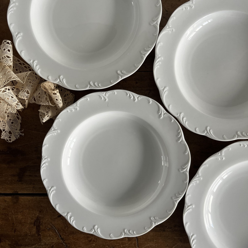 Assiettes creuses en porcelaine blanche (lot de 4) - Classic Rose Collection